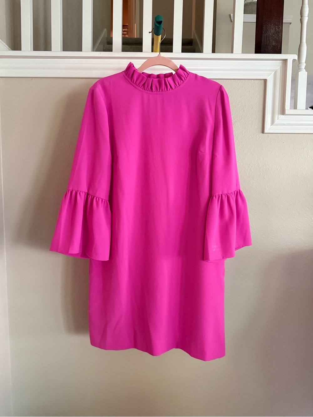 Women’s J. Crew Hot Pink Ruffle-Neck Mini Dress